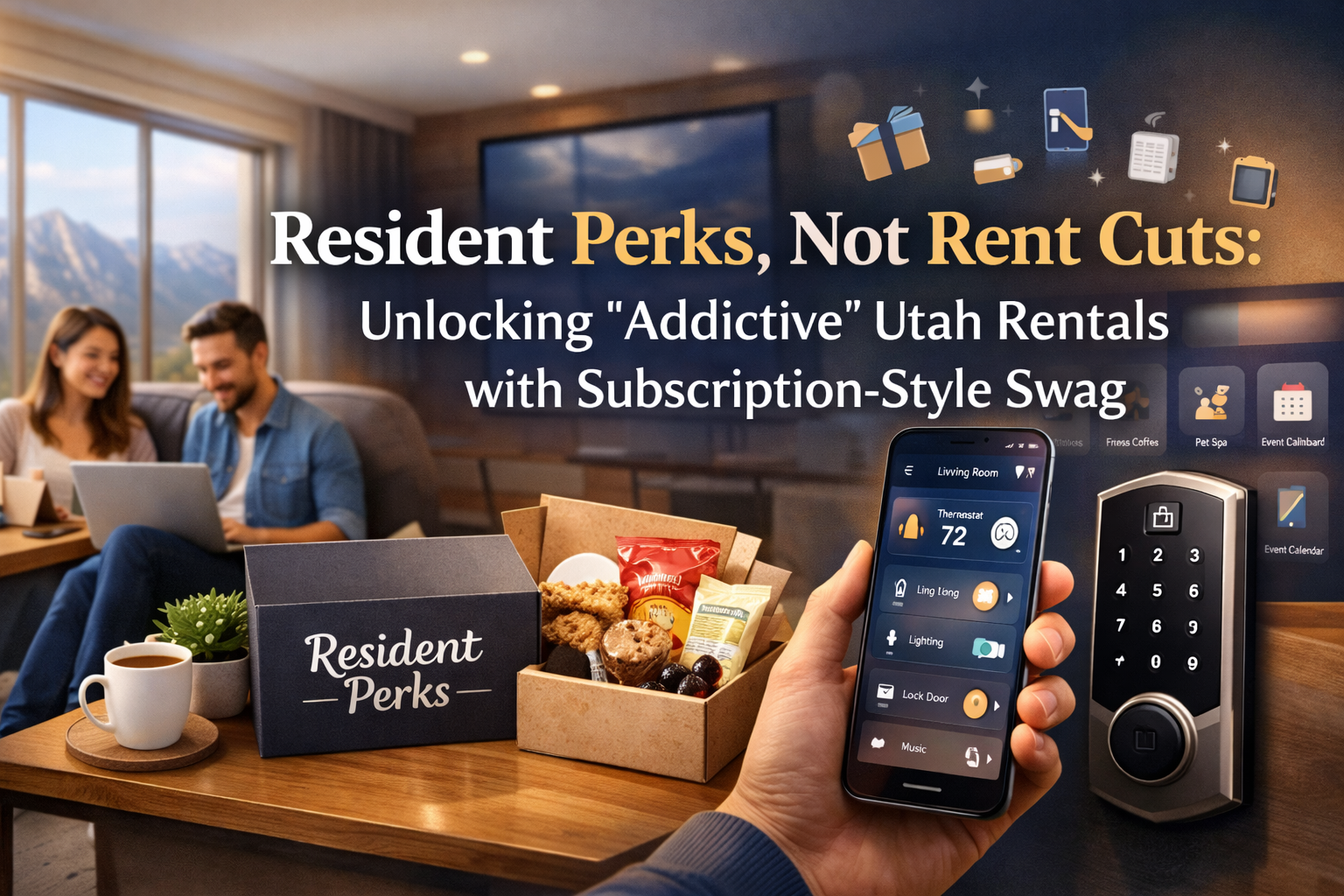 Utah rental property featuring resident perks like subscription snack box, smart home technology, and digital lock system to attract and retain tenants without rent cuts.